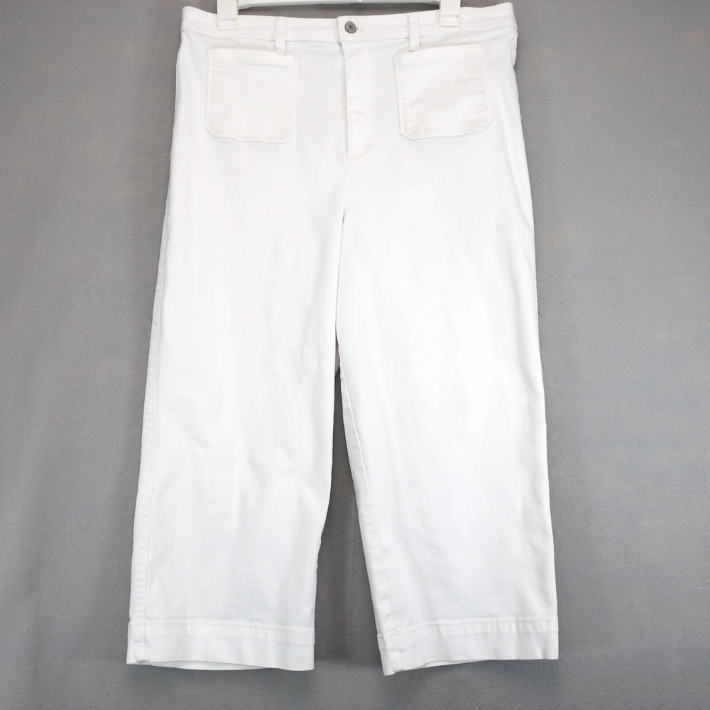 Talbots Flawless High Waist Crop White Jeans Womens‎ 16 36x23" Wide-Leg Coastal